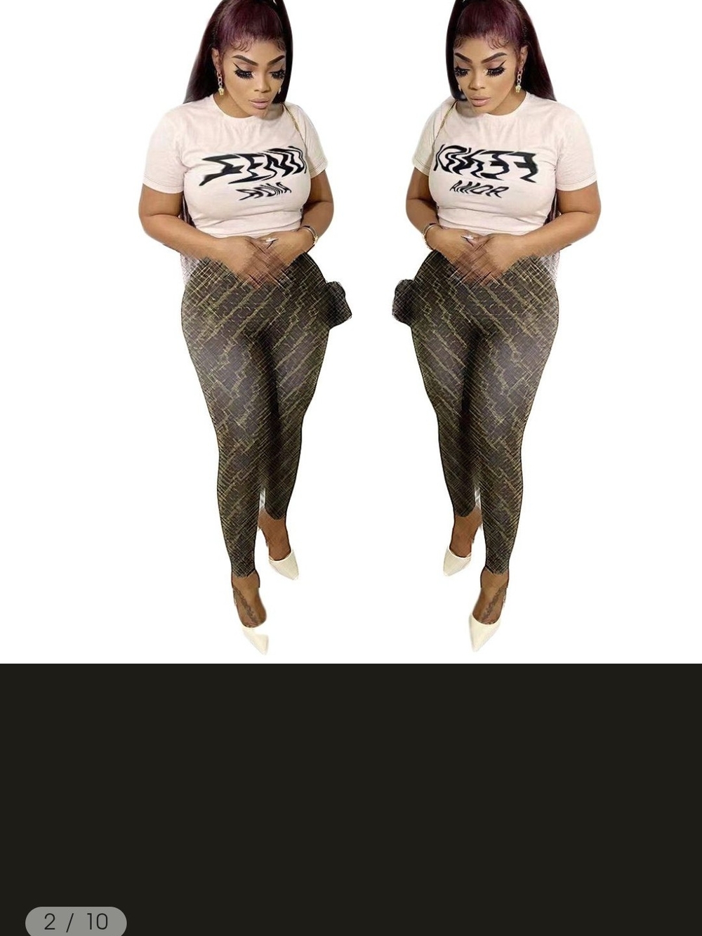 Fendi Black Olive Logo-Print High-Waist Leggings